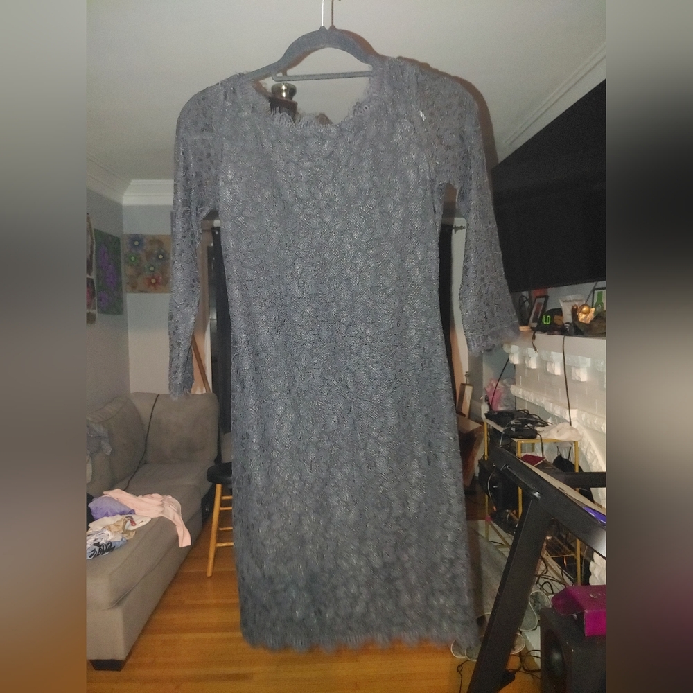 Diane Von Furstenberg Charcoal Lace Long Sleeve Dress
